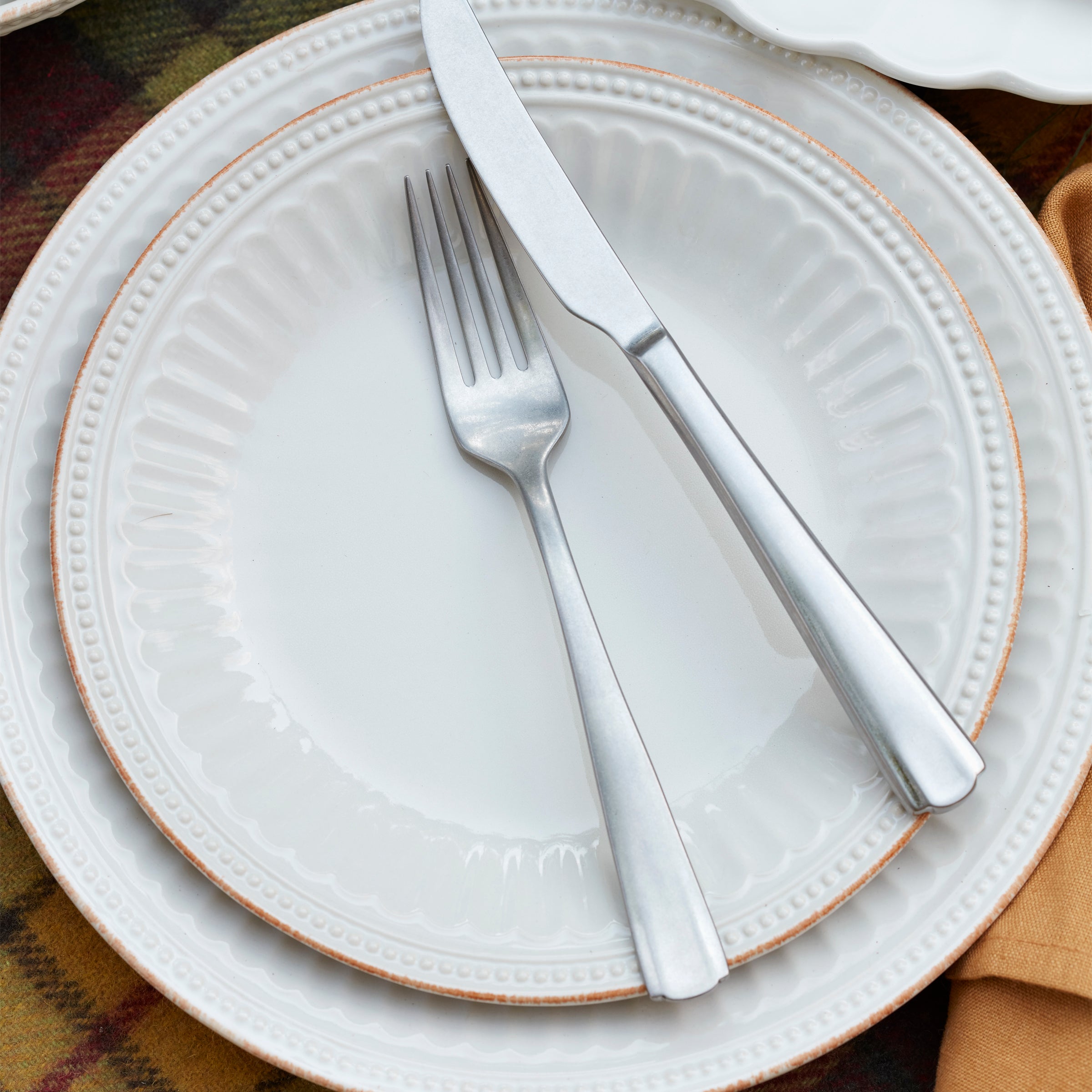 White Beaded Groove Stoneware Dinnerware Set, 18-Piece - Image 2