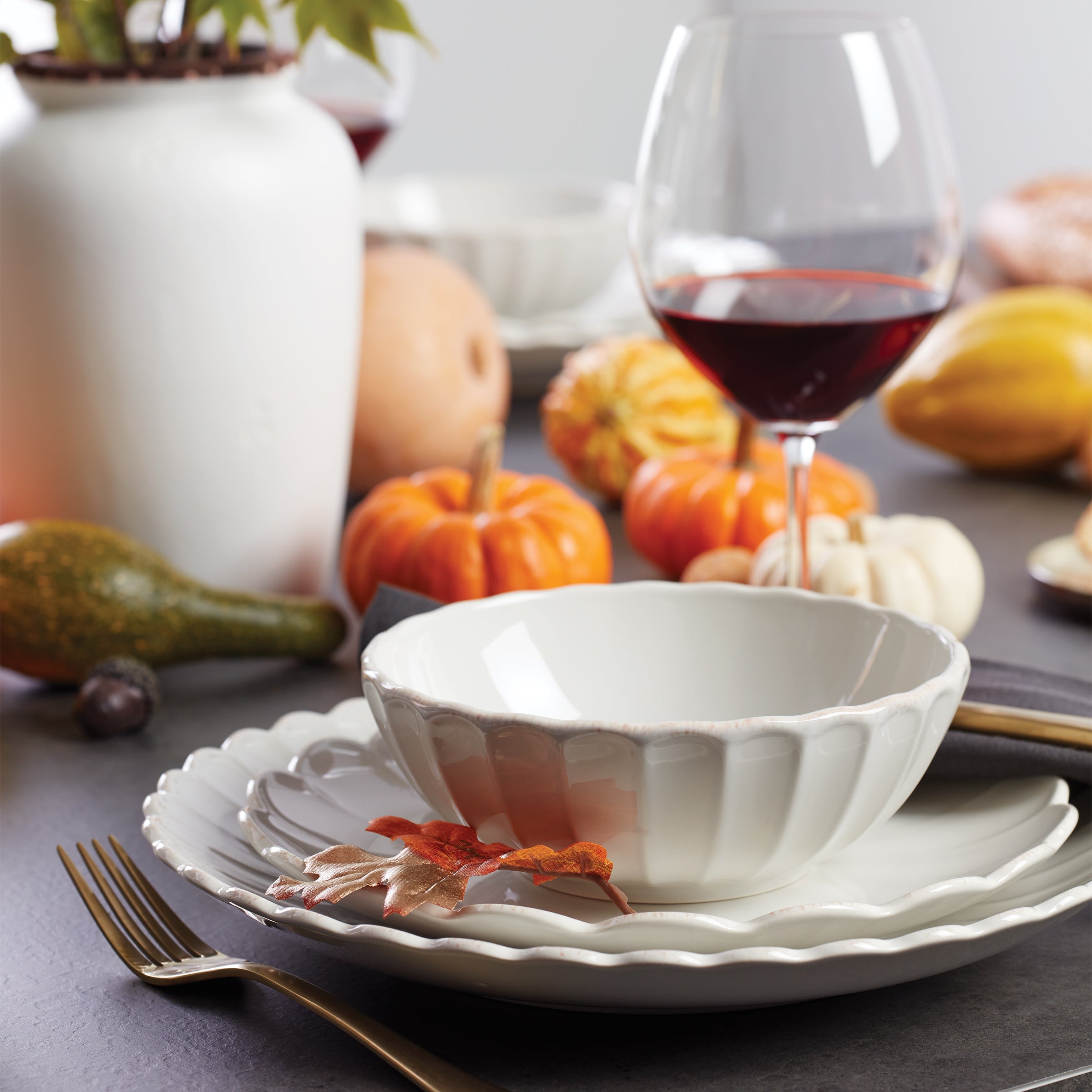 White Scalloped Stoneware Dinnerware Set, 12-Piece - Image 10