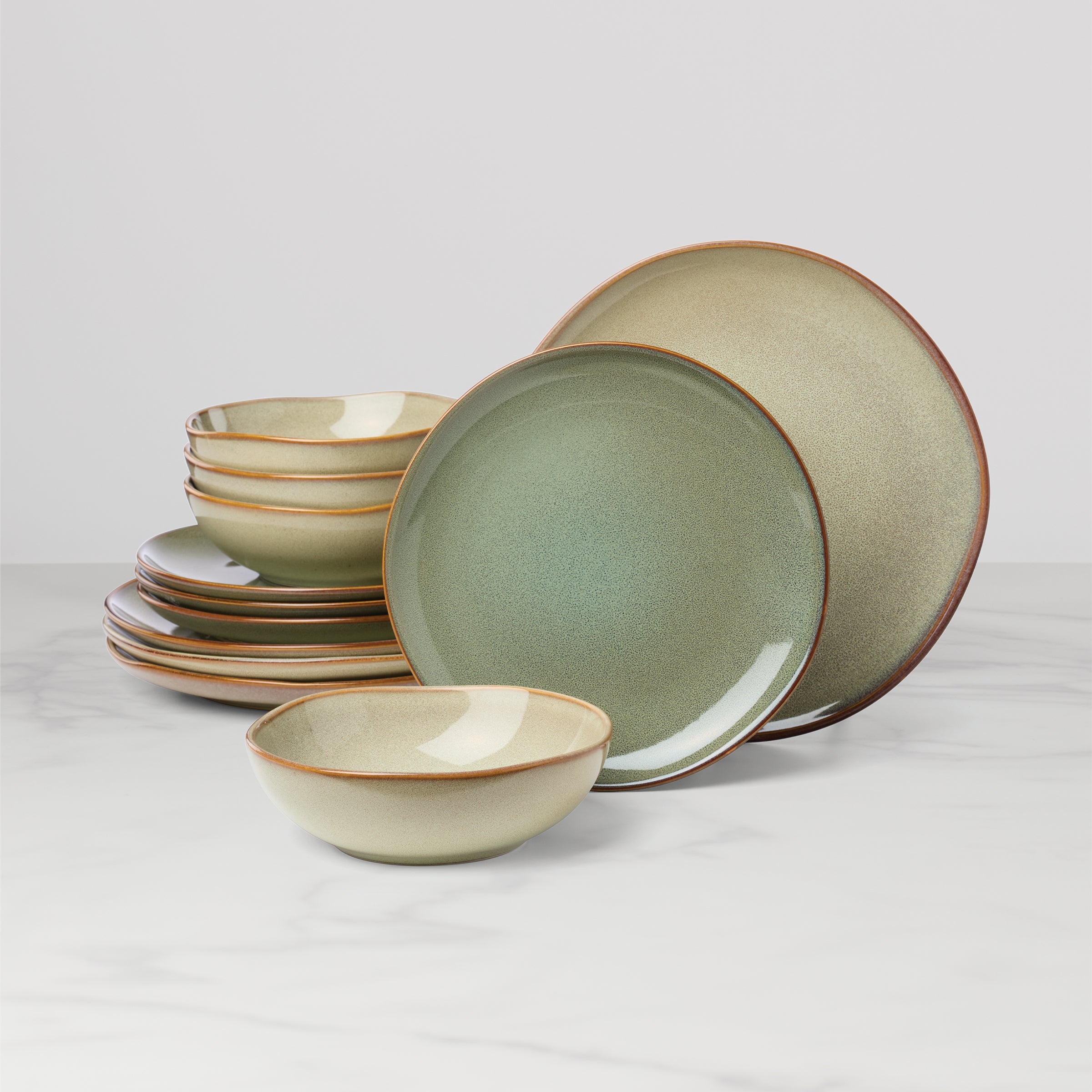 Sage Green Stoneware Dinnerware Set, 12-Piece