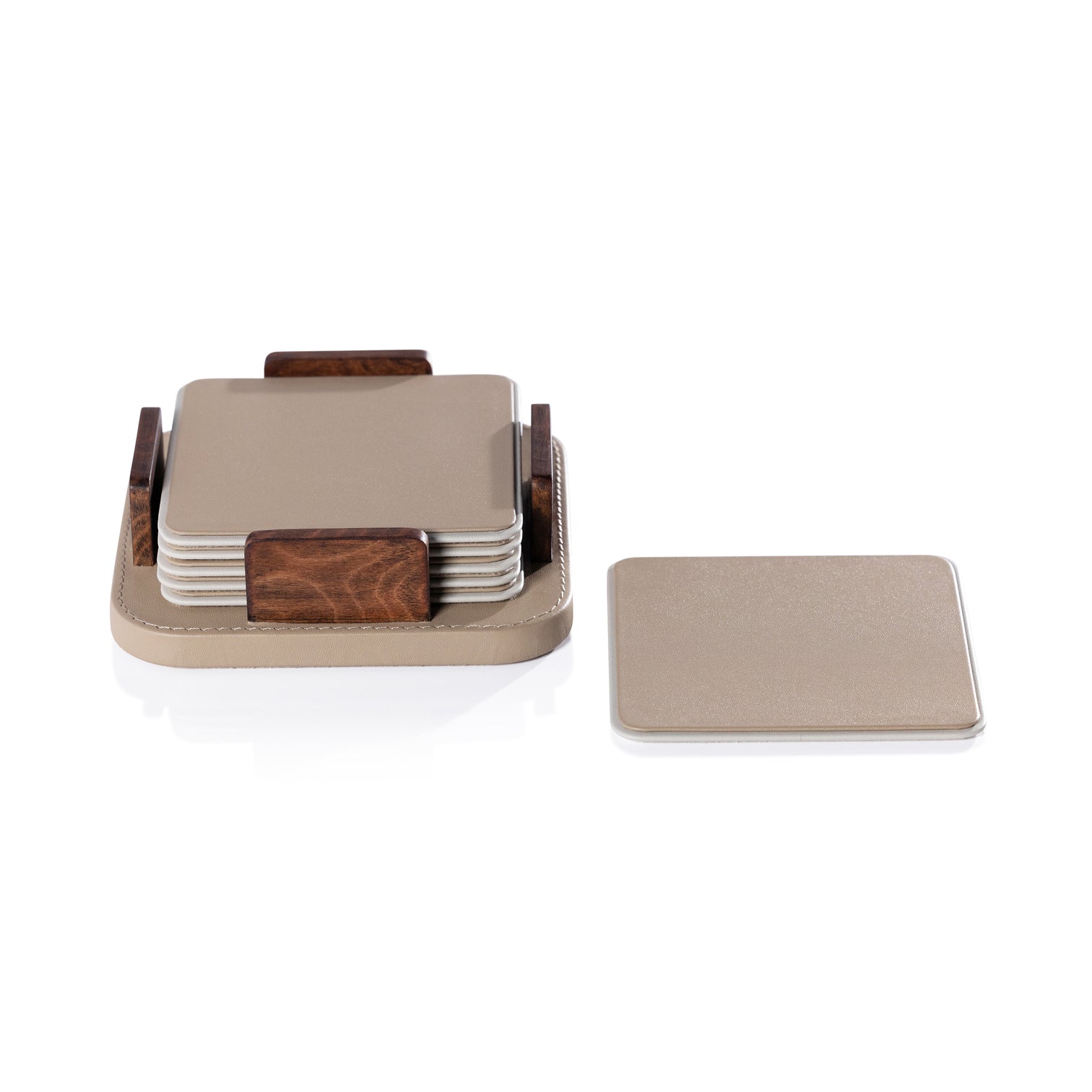 Cappuccino Leather and Burl Veneer Coasters - Set of 6 - Image 3